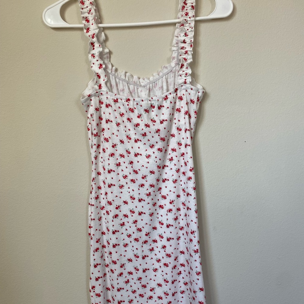 White and red floral mini dress